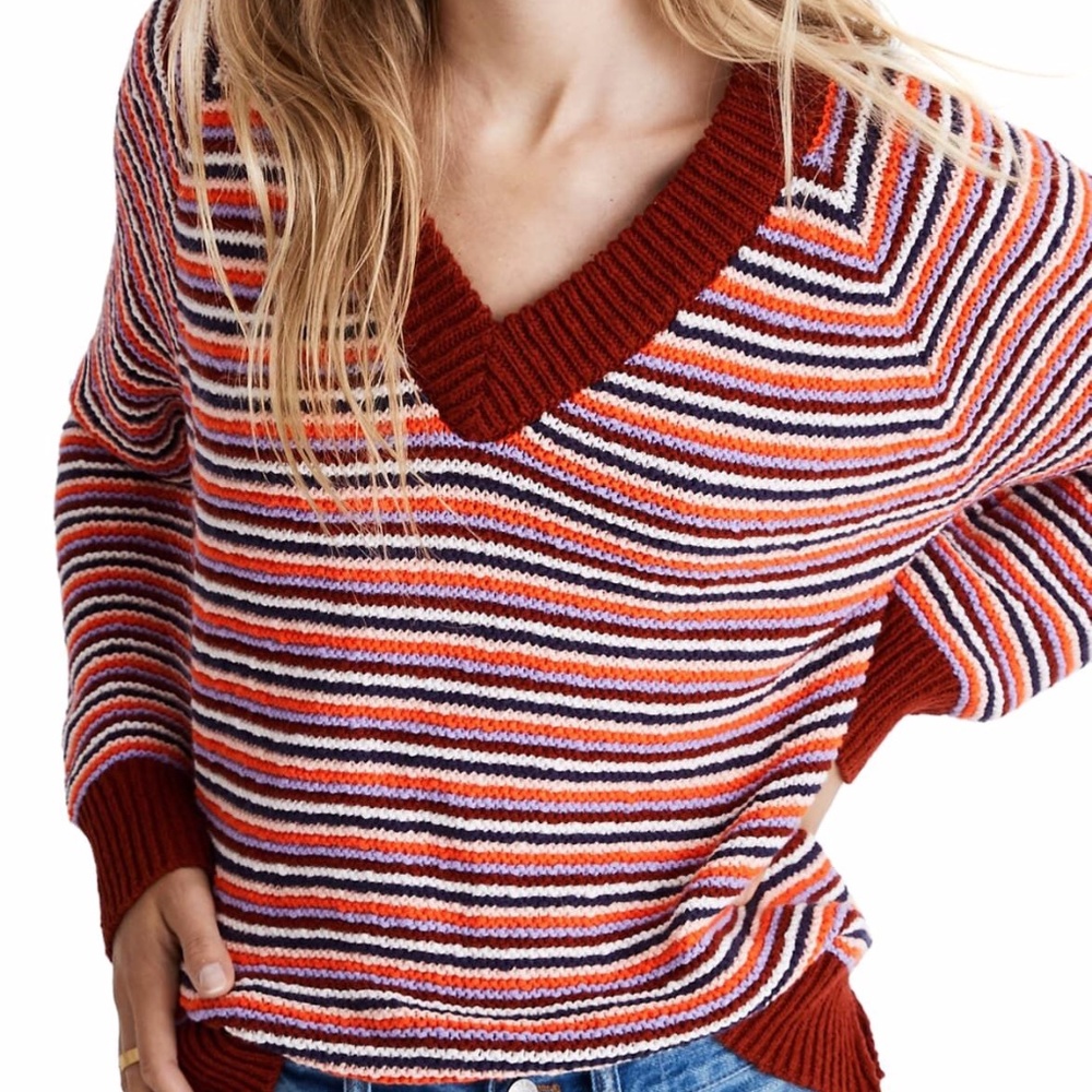 NWT $88 Madewell Arden Striped V-Neck CROPPED Sweater in sizes XS or XXS!